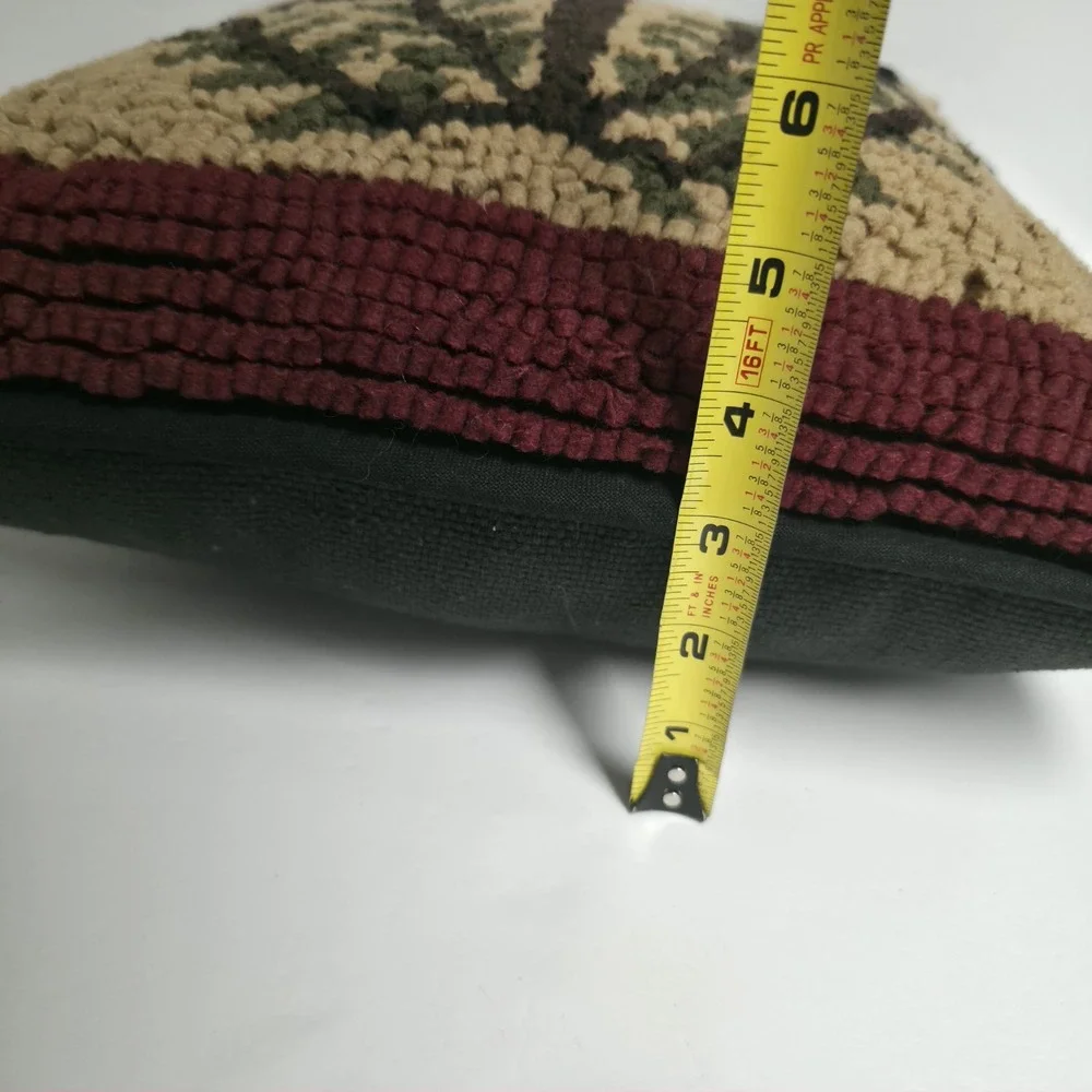 Primitive Folk Art Hooked Wool Pillow Willow Tree Saltbox House Country Decor